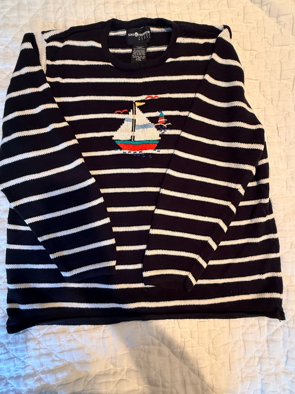 Sag Harbor Sport Woman Nautical Sailboat Sweater Coastal Grandma Striped Knit 2X - Picture 3 of 8